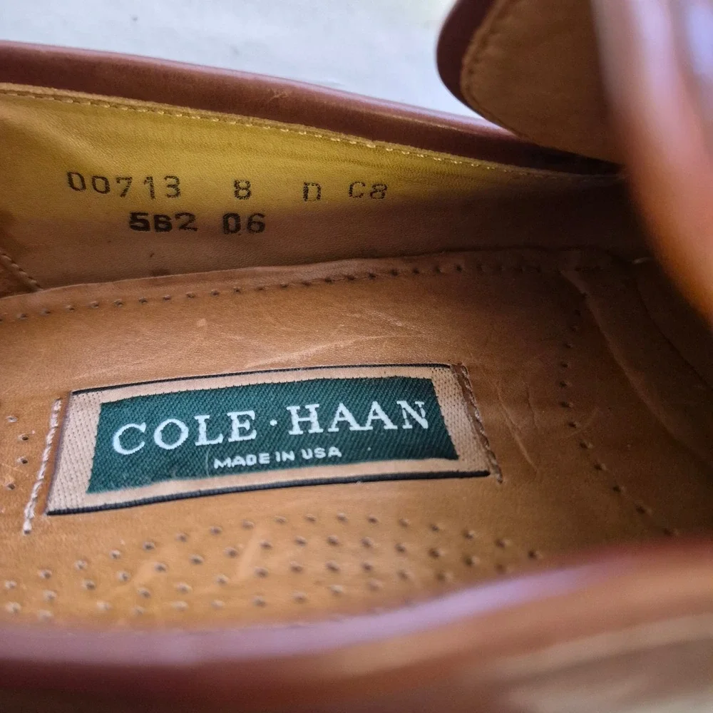 Cole Haan Mens Brown Leather Loafers Dress Shoes Size 8 D Made in USA